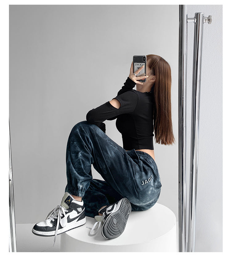 Female Street Hot Girl Reflective Letters Tie-dye Fried Street Sweatpants