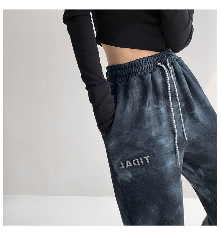 Female Street Hot Girl Reflective Letters Tie-dye Fried Street Sweatpants